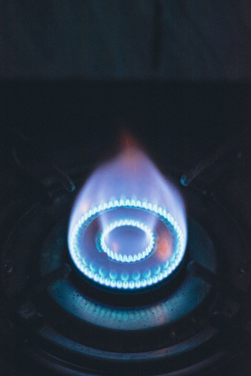 Close-up of a Blue Flame on a Gas Burner